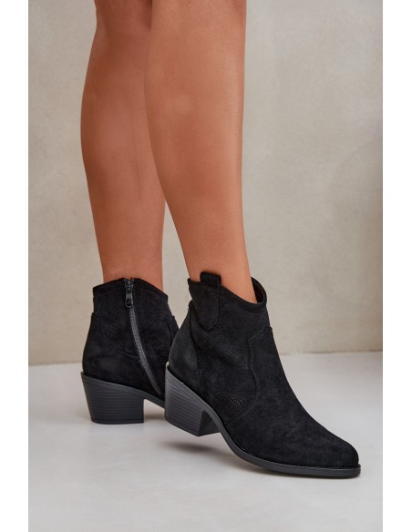 Perforated Cowboy Boots With Zipper Eco Suede S.Barski HY51-061 Black