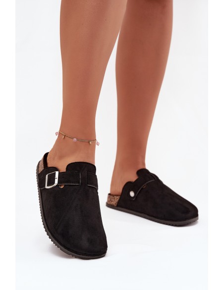 Women's Clogs On Cork Platform Silver Buckle Big Star SS274736 Black