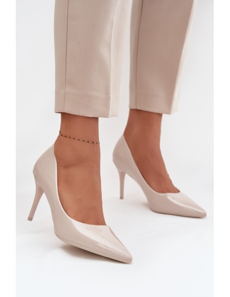 Patent Eco Leather Women's High Heels With Pointed Toes Light Beige Jadira