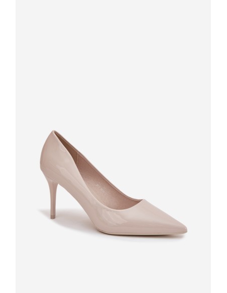 Patent Eco Leather Women's High Heels With Pointed Toes Light Beige Jadira