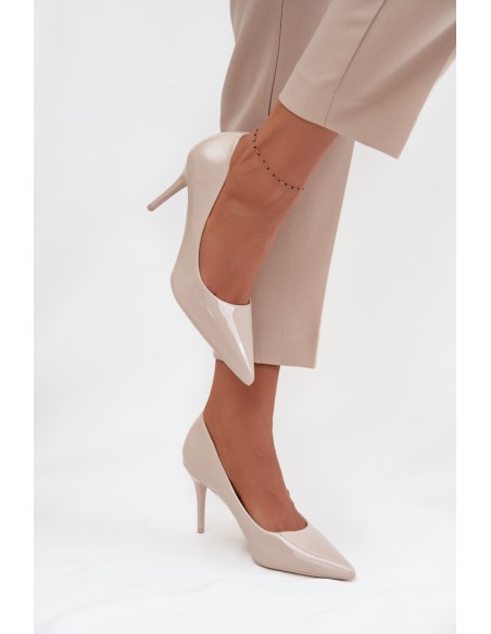 Patent Eco Leather Women's High Heels With Pointed Toes Light Beige Jadira