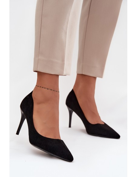 Women's heels made of eco suede Black Elvessa