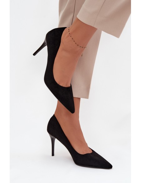 Women's heels made of eco suede Black Elvessa