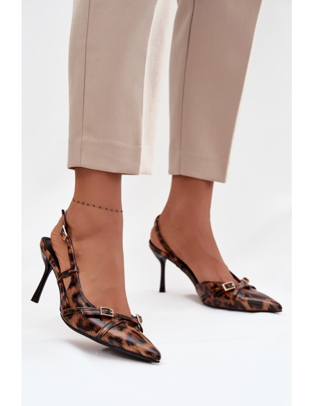 Peep toe with open heel and straps leopard print brown Ravira