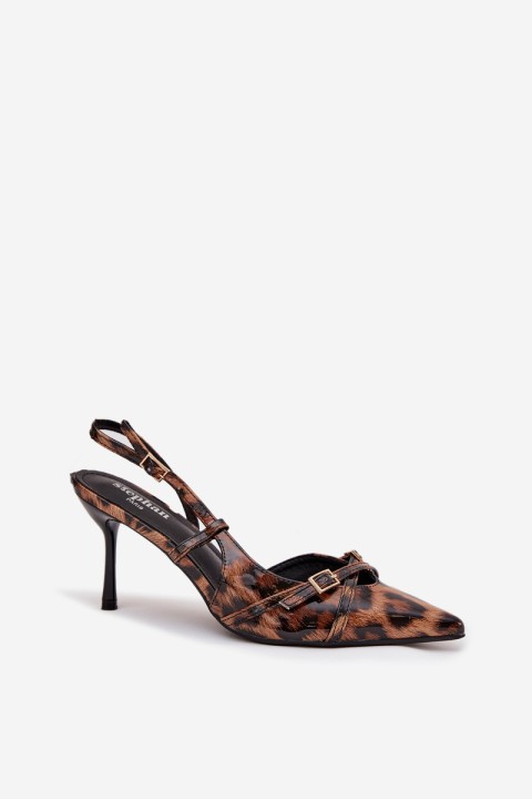 Peep toe with open heel and straps leopard print brown Ravira