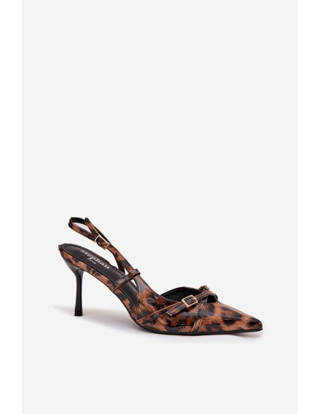 Peep toe with open heel and straps leopard print brown Ravira