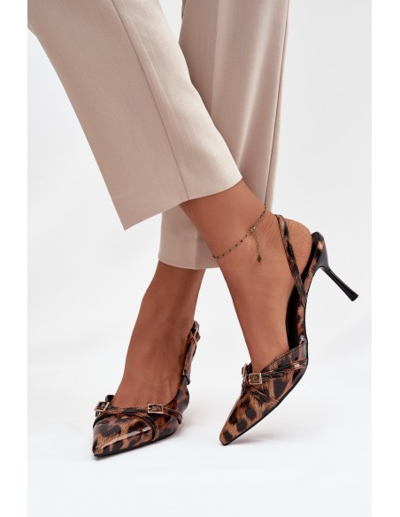 Peep toe with open heel and straps leopard print brown Ravira
