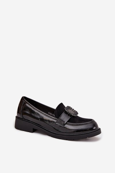 Patent Leather Women's Loafers With Decorative Buckle S.Barski HY52-546 Black 2