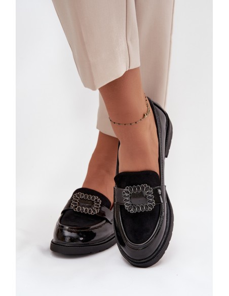 Patent Leather Women's Loafers With Decorative Buckle S.Barski HY52-546 Black