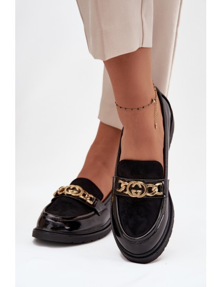 Patent Leather Women's Loafers with Gold Ornament S.Barski HY52-540 Black