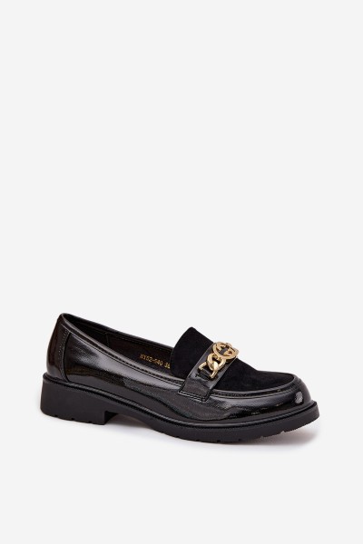 Patent Leather Women's Loafers with Gold Ornament S.Barski HY52-540 Black 2