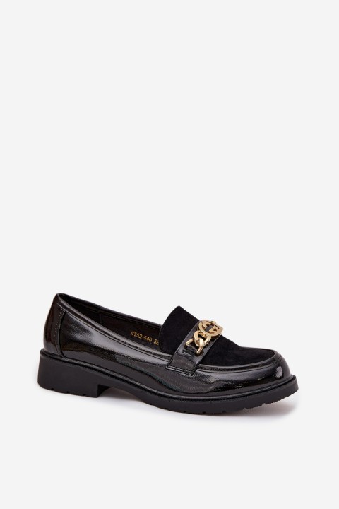 Patent Leather Women's Loafers with Gold Ornament S.Barski HY52-540 Black