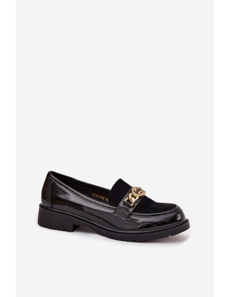 Patent Leather Women's Loafers with Gold Ornament S.Barski HY52-540 Black