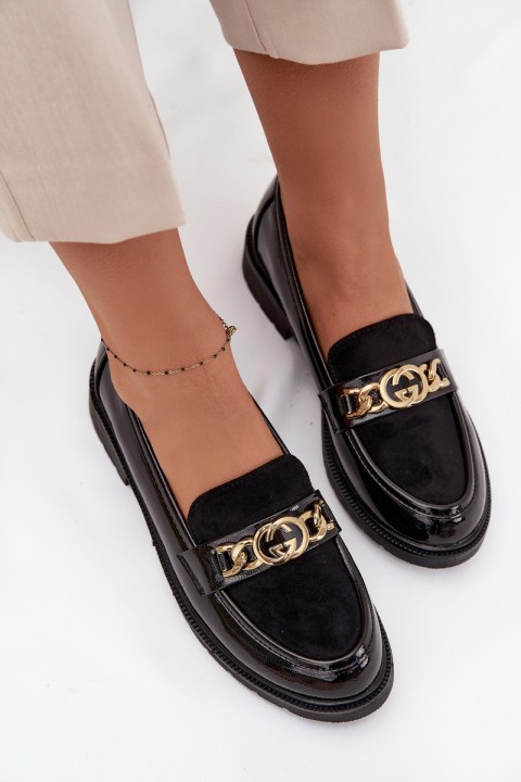 Patent Leather Women's Loafers with Gold Ornament S.Barski HY52-540 Black