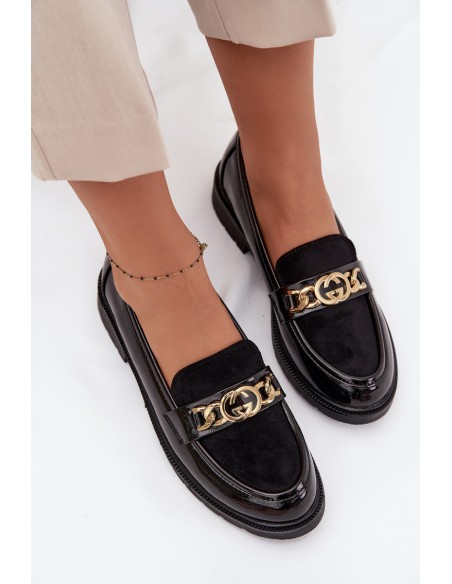 Patent Leather Women's Loafers with Gold Ornament S.Barski HY52-540 Black