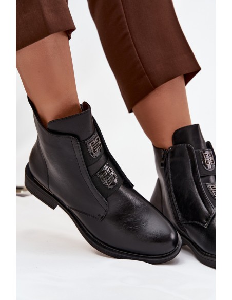 Women's Insulated Ankle Boots Low Heel Decorations Black Tavressa