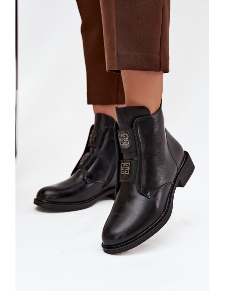 Women's Insulated Ankle Boots Low Heel Decorations Black Tavressa