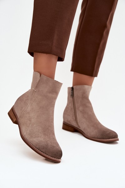 Women's Flat Heel Ankle Boots Vinceza 39961 Beige