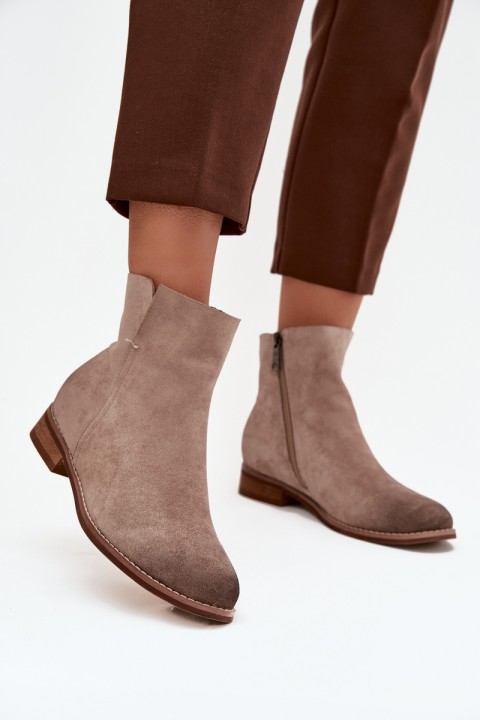 Women's Flat Heel Ankle Boots Vinceza 39961 Beige