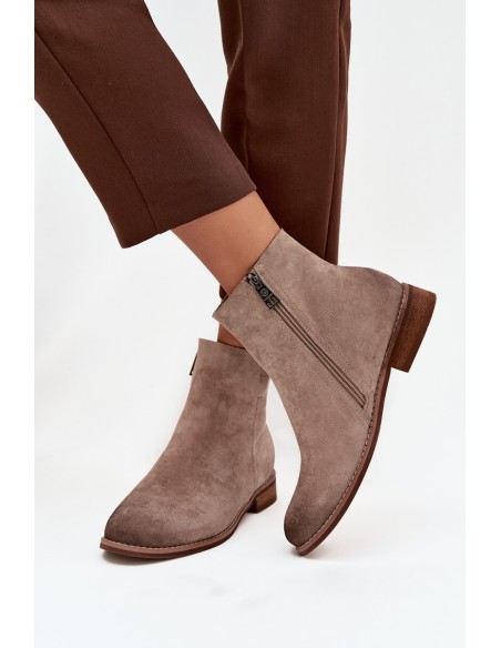 Women's Flat Heel Ankle Boots Vinceza 39961 Beige