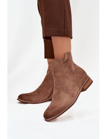 Women's Flat Heel Ankle Boots Vinceza 39961 Light Brown