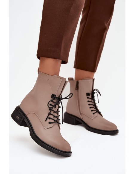 Women's Leather Ankle Boots Low Heel Insulated Vinceza 39955 Beige