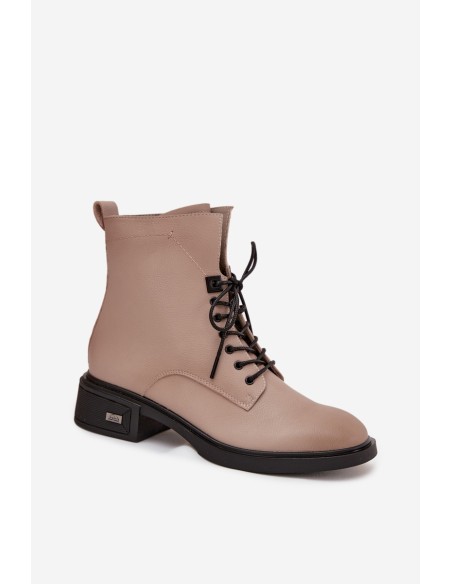 Moteriški odiniai aulinukai iki kulno, žemu kulnu, pašiltinti Vinceza 39955 smėlio spalvos