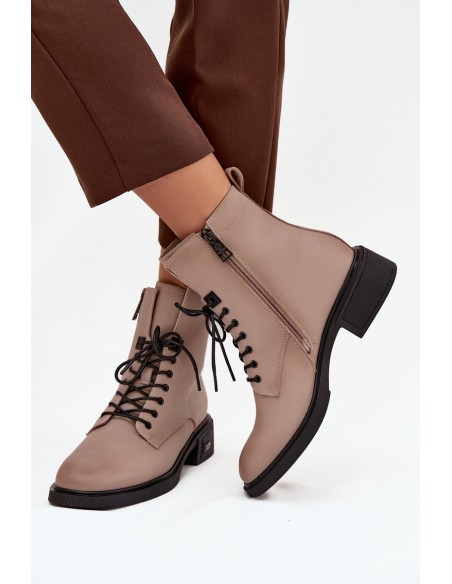 Women's Leather Ankle Boots Low Heel Insulated Vinceza 39955 Beige