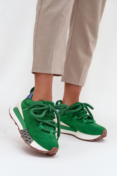 Suede Women's Sneakers On Platform With Thick Lacing Artiker 55C0136 Green