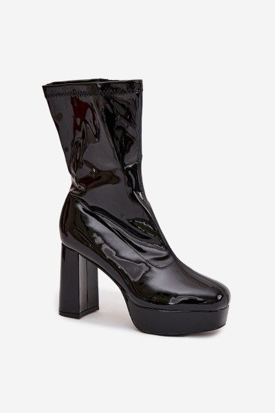 Patent leather women's ankle boots on platform and wedge heel black Calvessa 2