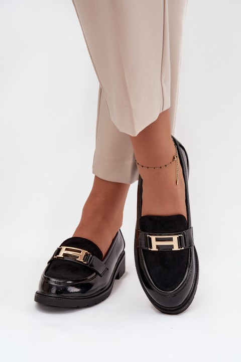 Patent Leather Women's Loafers with Gold Detail S.Barski HY52-545 Black
