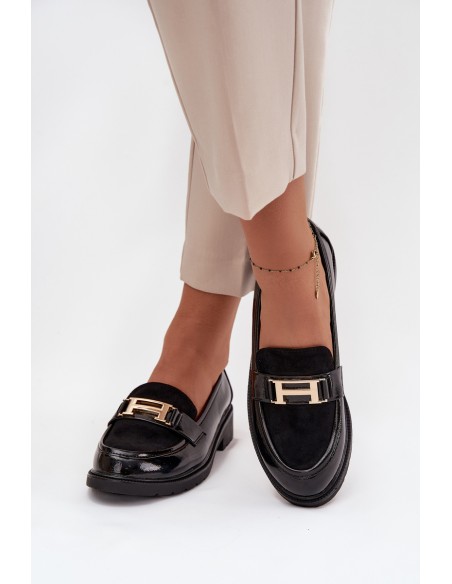 Patent Leather Women's Loafers with Gold Detail S.Barski HY52-545 Black