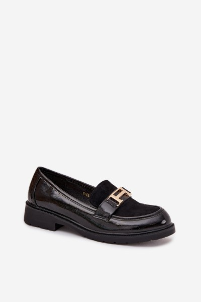 Patent Leather Women's Loafers with Gold Detail S.Barski HY52-545 Black 2