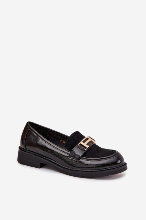 Patent Leather Women's Loafers with Gold Detail S.Barski HY52-545 Black