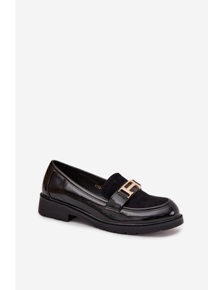 Patent Leather Women's Loafers with Gold Detail S.Barski HY52-545 Black