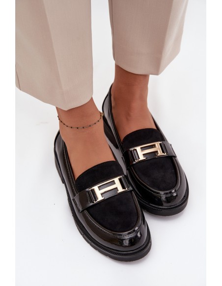 Patent Leather Women's Loafers with Gold Detail S.Barski HY52-545 Black