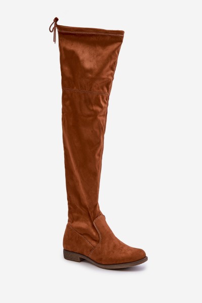 Knee High Flat Heel Boots Made Of Eco Suede Camel Linnithia 2