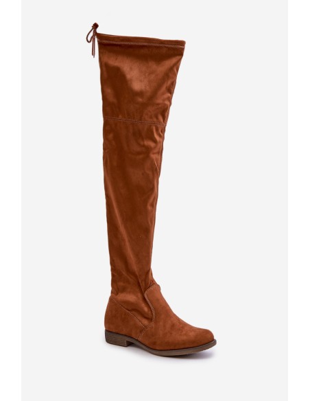 Knee High Flat Heel Boots Made Of Eco Suede Camel Linnithia