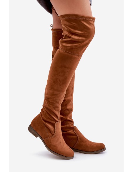 Knee High Flat Heel Boots Made Of Eco Suede Camel Linnithia