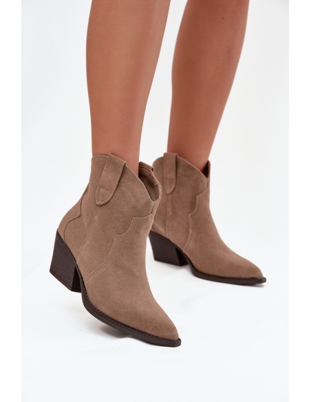 Slip-on Women's Cowboy Boots Made of Natural Suede Beige Beretta