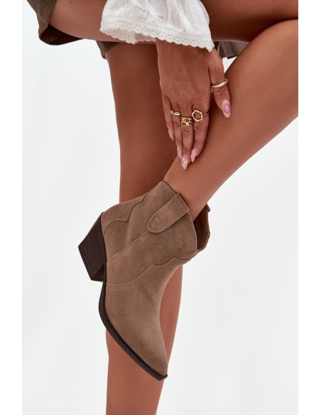 Slip-on Women's Cowboy Boots Made of Natural Suede Beige Beretta