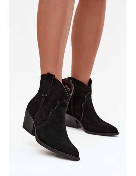 Slip-on Women's Cowboy Boots Made From Natural Suede Black Beretta