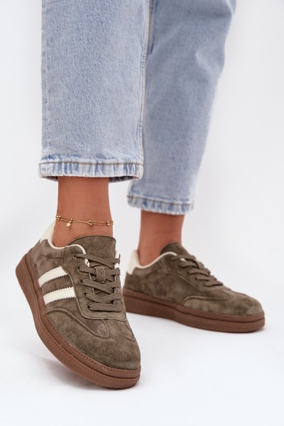 Women's Suede Sneakers on Platform Dark Green Sylviona
