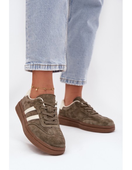 Women's Suede Sneakers on Platform Dark Green Sylviona