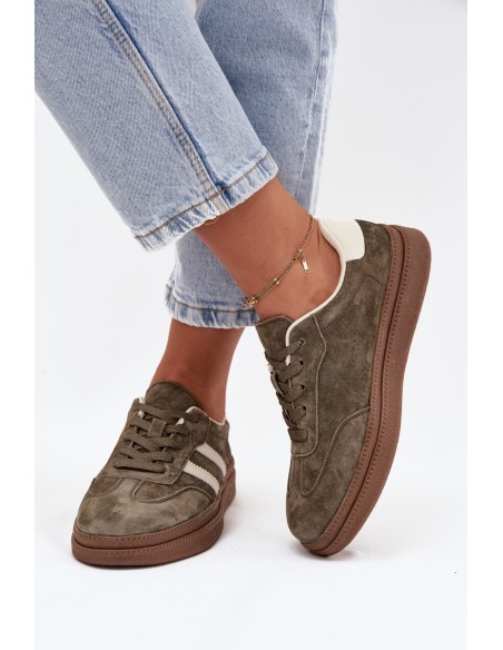 Women's Suede Sneakers on Platform Dark Green Sylviona