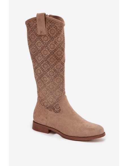 Women's Openwork Ankle Boots On Flat Heel S.Barski HY52-534 Beige