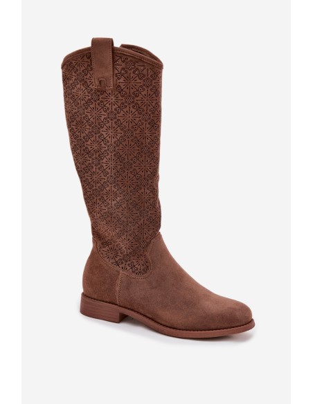 Women's Ankle Boots with Mesh Pattern on Flat Heel S Baraski HY52 534 Brown