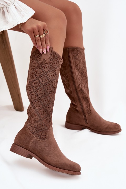 Women's Ankle Boots with Mesh Pattern on Flat Heel S Baraski HY52 534 Brown