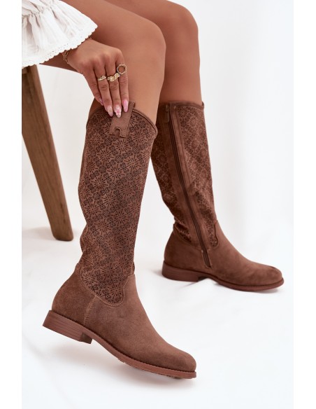 Women's Ankle Boots with Mesh Pattern on Flat Heel S Baraski HY52 534 Brown