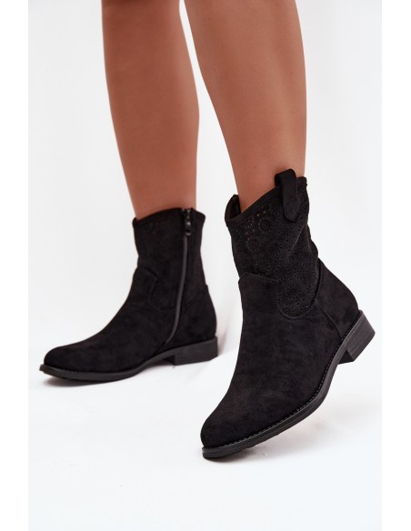 Women's Flat Heel Ankle Boots with Openwork Pattern S.Barski HY52-530 Black